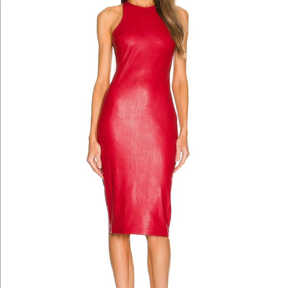 Amanda uprichard red leather dress midi